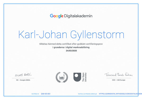 Google Certificate in Digital Marketing - Karl-Johan Gyllenstorm