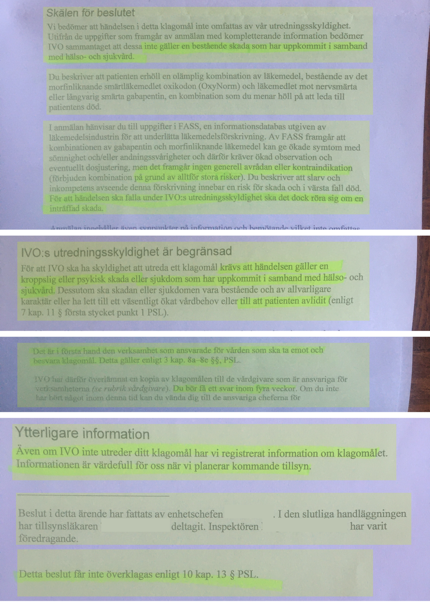 IVO svarar på anmälan kring medicinering med Oxynorm och Gabapentin som ledde till att min far dog.