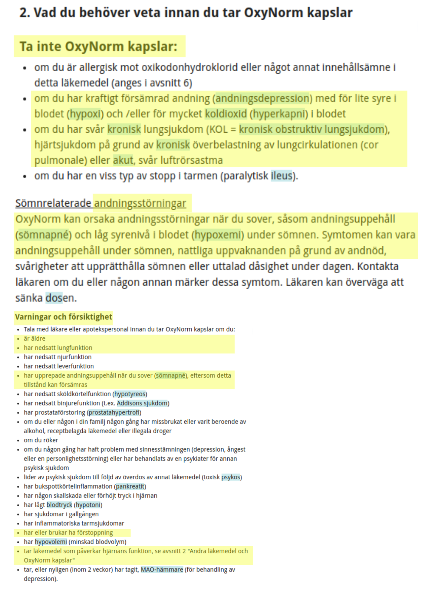 Oxynorm FASS föreskrifter och avrådan.