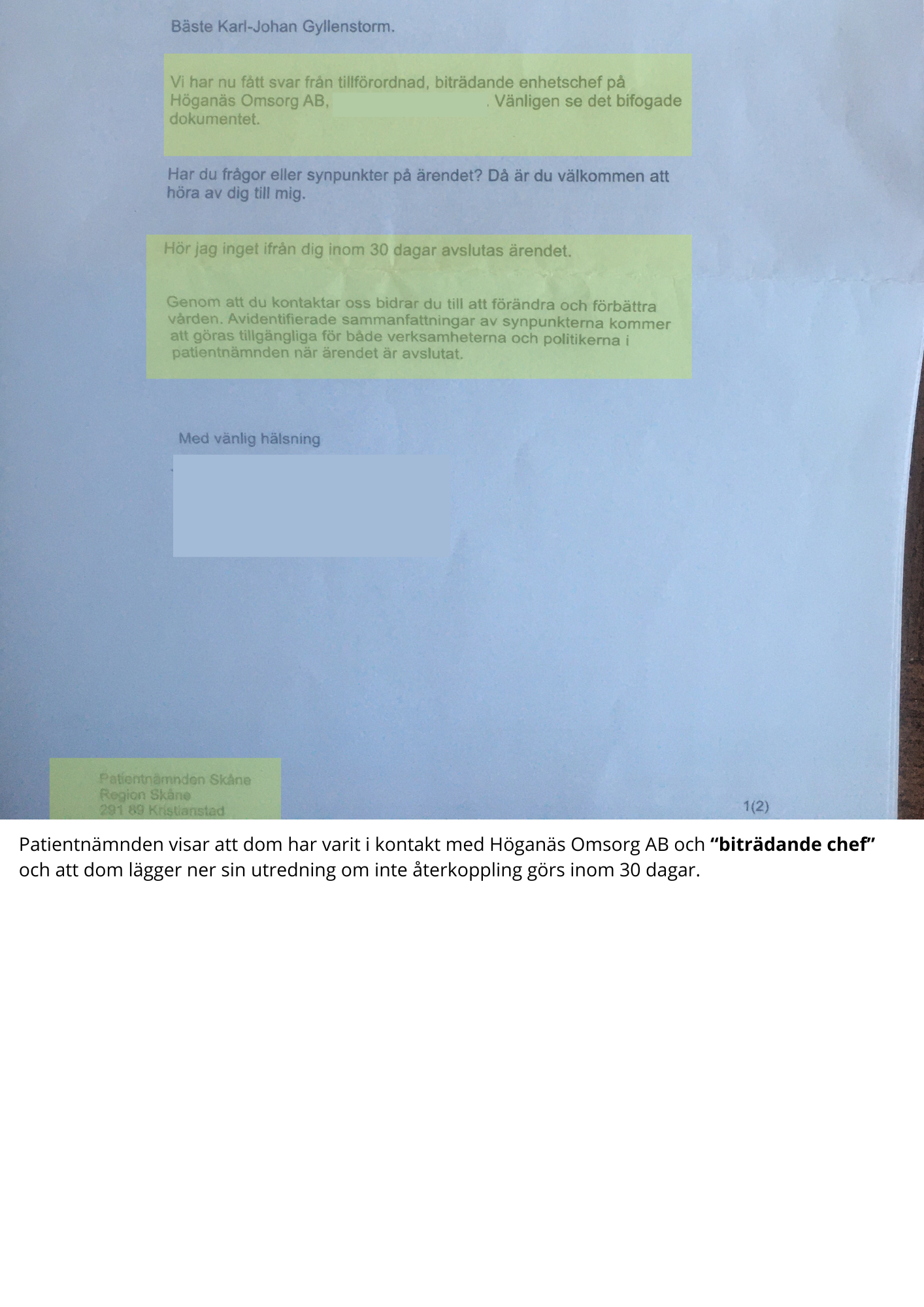 Patientnämnden svarar på anmälan kring medicin förgiftning med Oxynorm och Gabapentin.