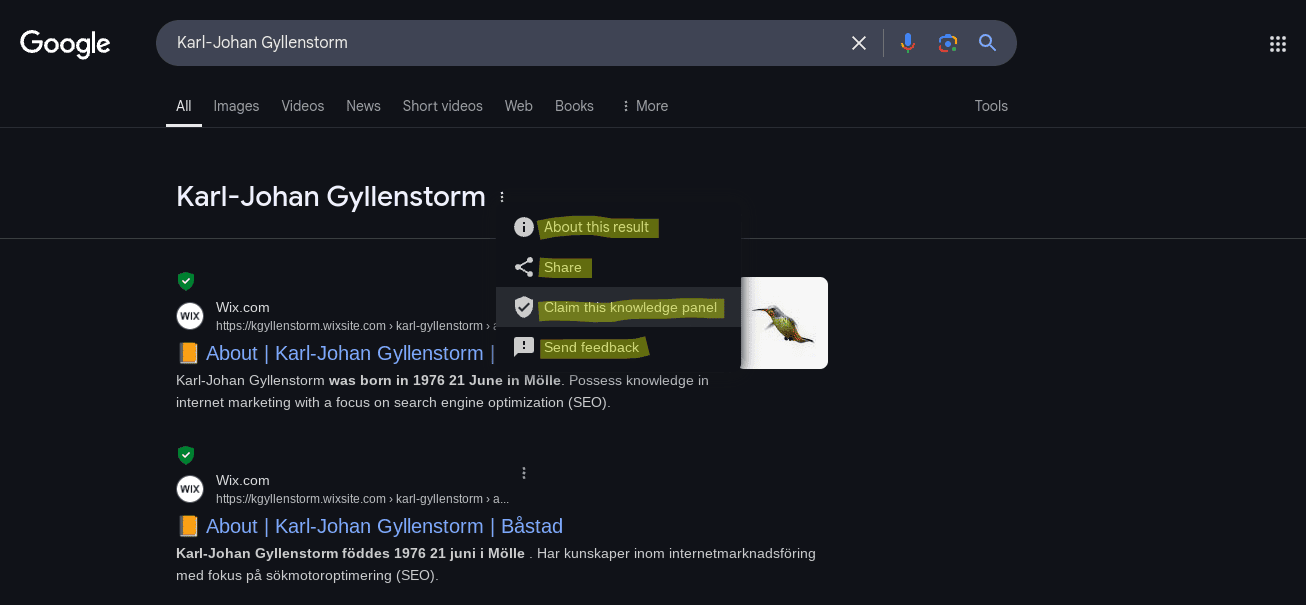 Google Knowledge Graph - Menyval - Karl-Johan Gyllenstorm