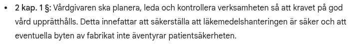 Växling av läkemedelsfabrikat - Patientsäkerhetslagen 