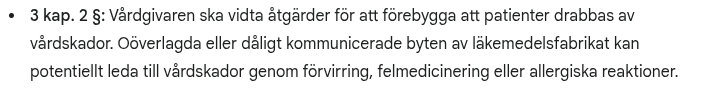 Växling av läkemedelsfabrikat - Patientsäkerhetslagen 