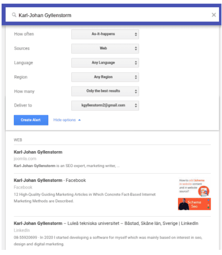 Google Alerts -  Tips på Digital Marknadsföringsteknik. 