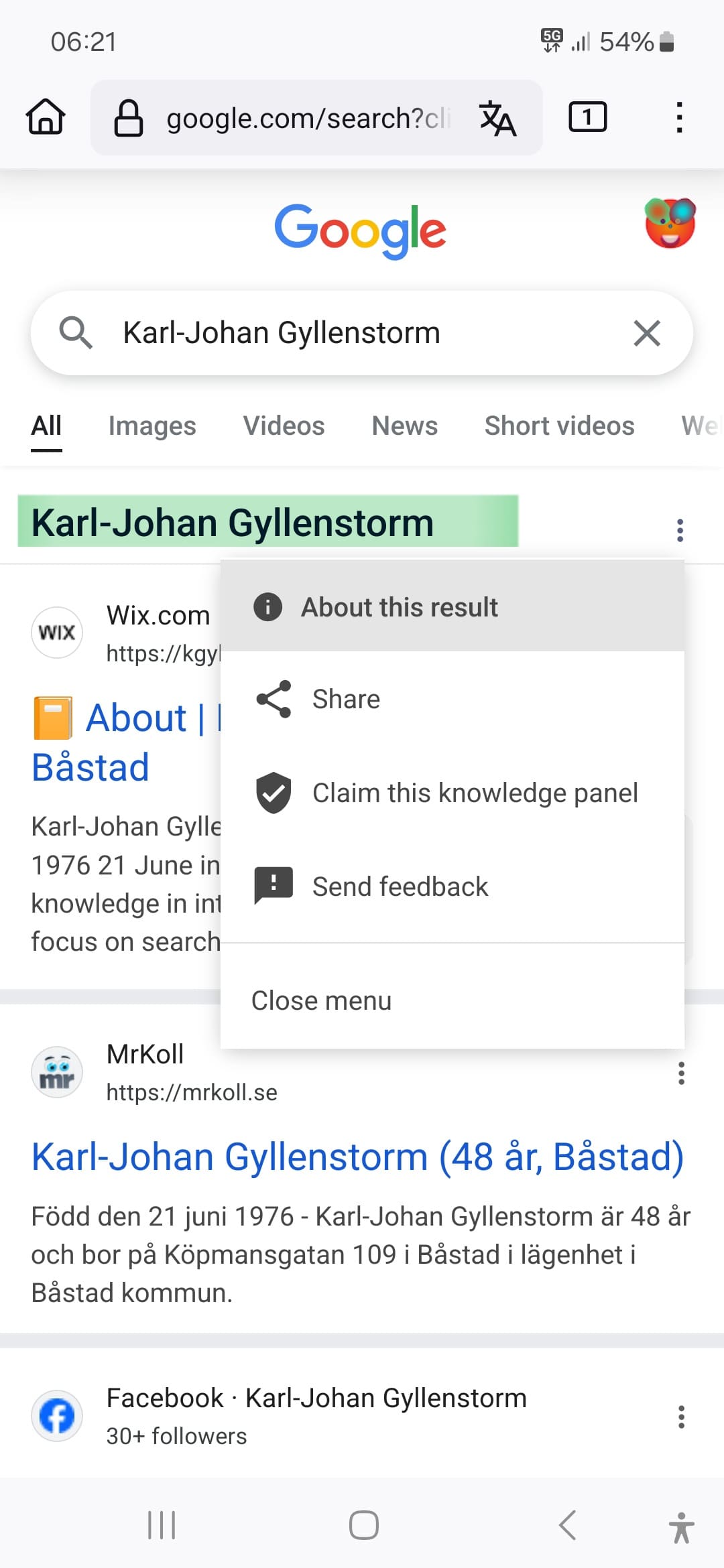Google Knowledge Graph - Mobil webbläsare (2) Karl-Johan Gyllenstorm