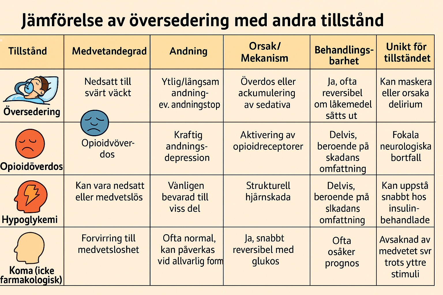 Översedering i jämförelse med andra tillstånd.